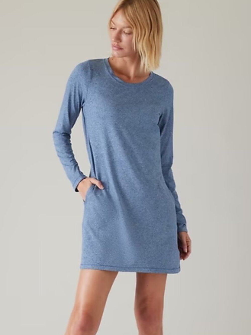 ATHLETA | Uptempo Dress Jersey Knit Soft Long Sleeve Pockets Thumb Holes Relaxed